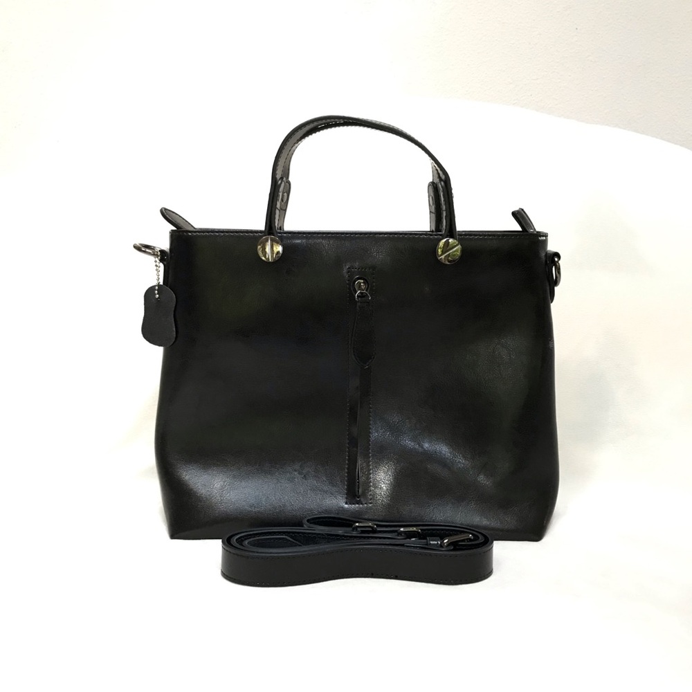 🔥 Black Top Handle Faux Leather Tote Bag With Removable Strap 🔥 - Picture 15 of 16